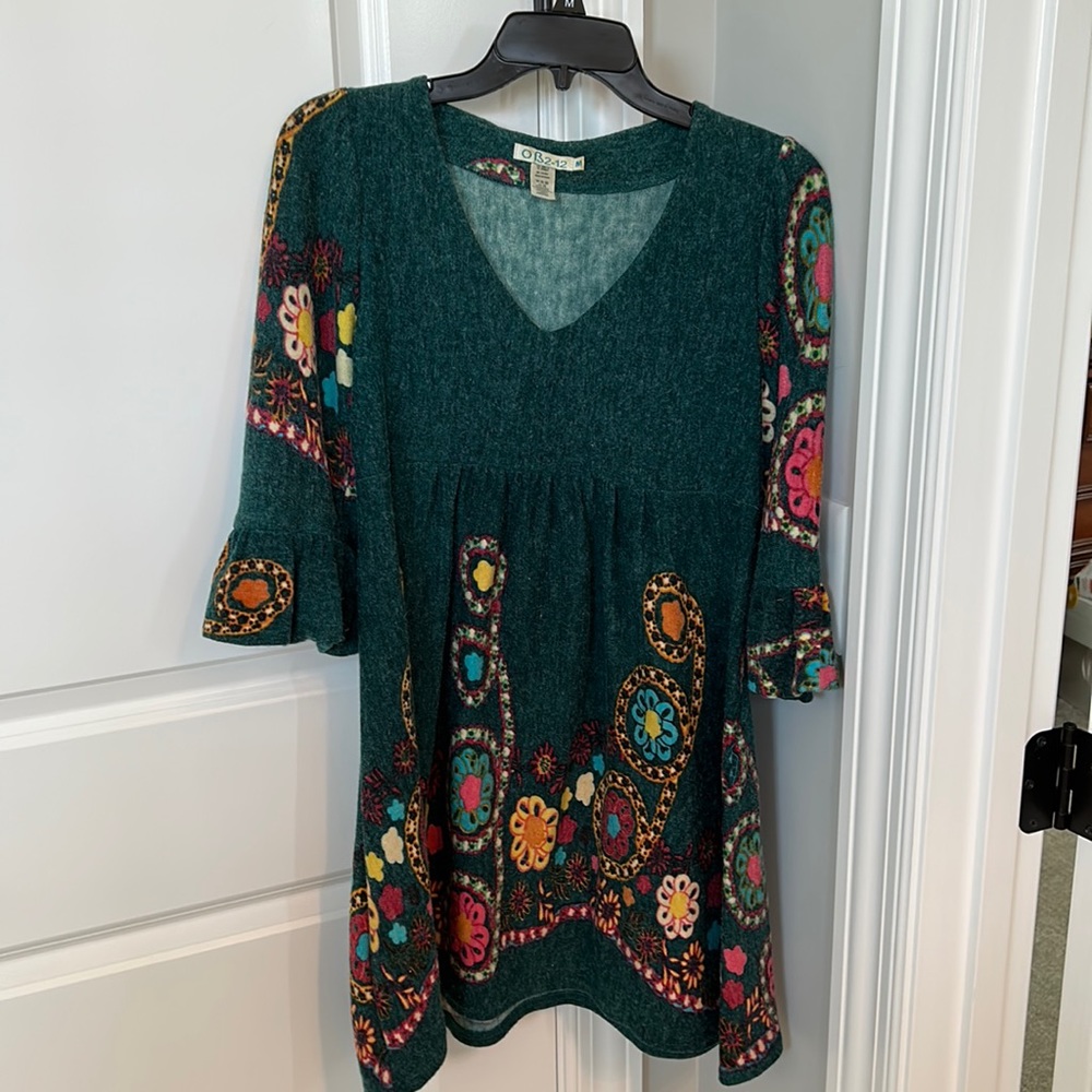 OB2-12 knit sweater teal multicolor dress/tunic Size M